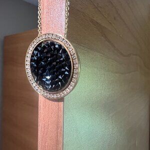 Swarovski Crystal Black Crystal and White Crystal Fixed Pendant Gold Necklace